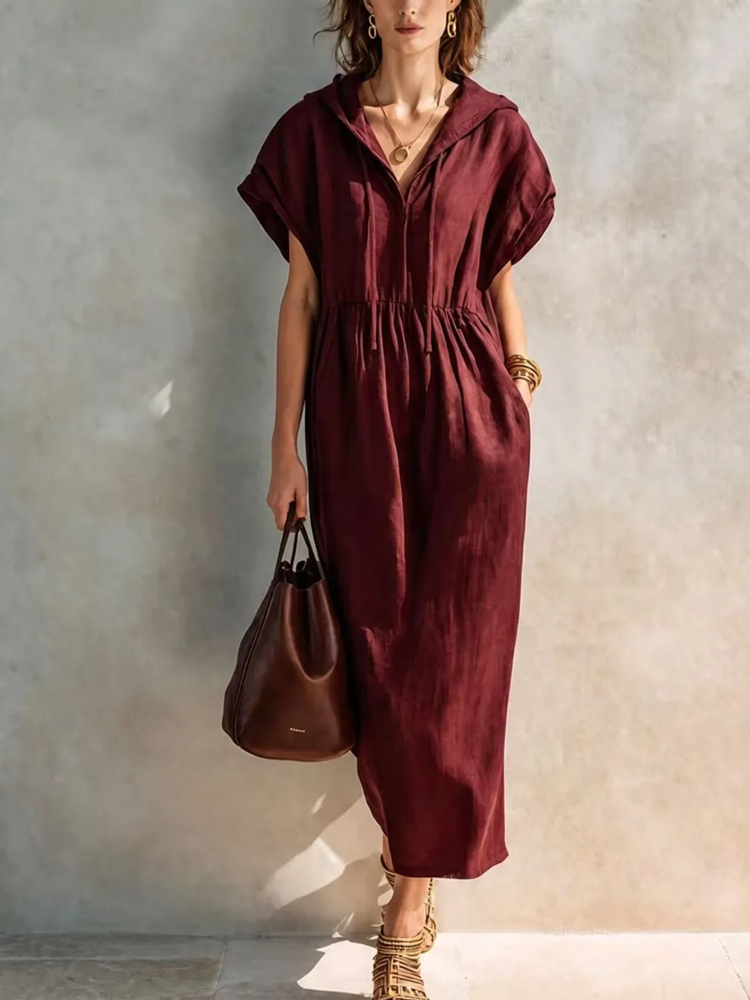 Orlena Casual Hooded Maxi Dress