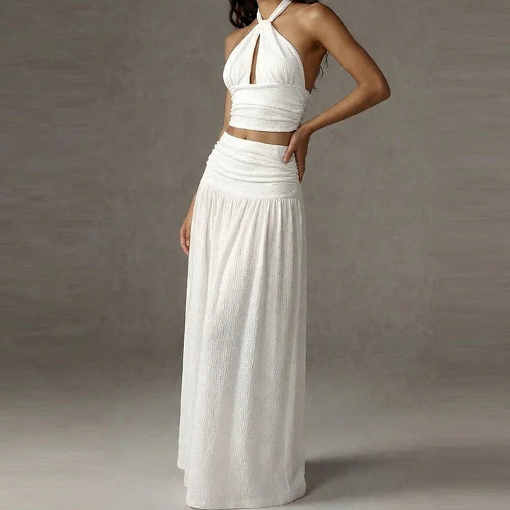 Ramie Halter Neck Skirt Set