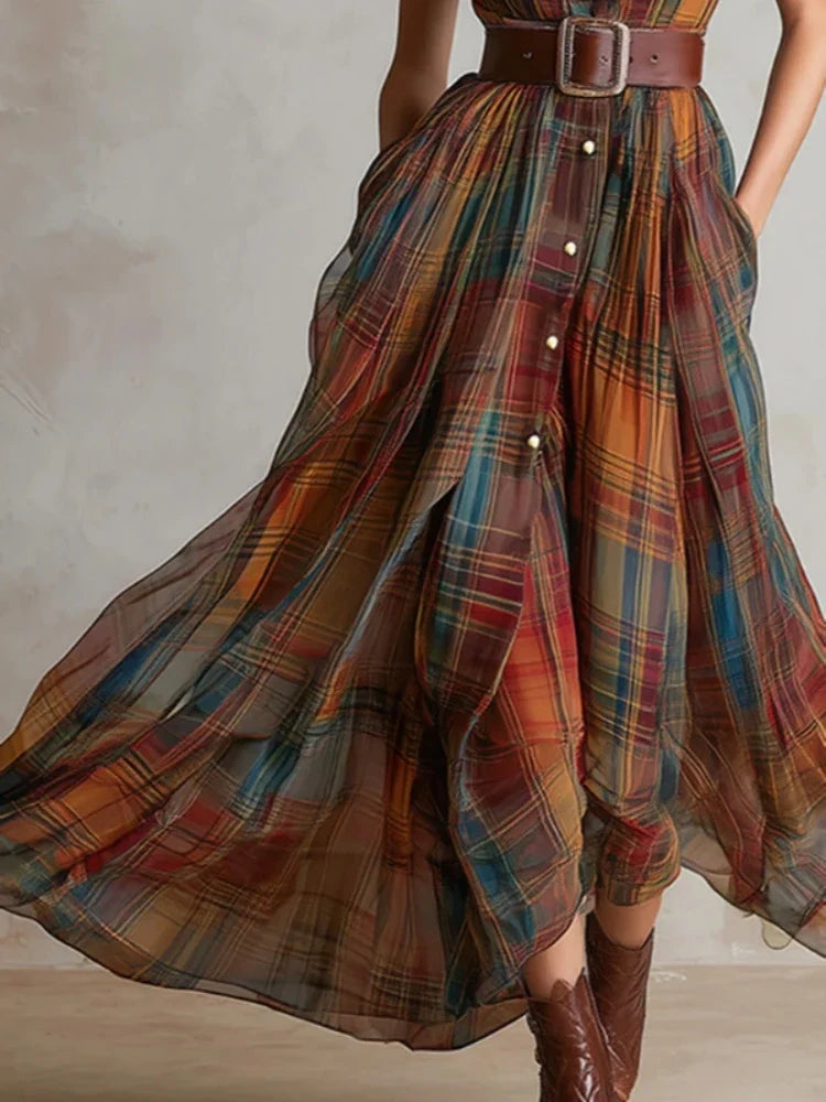 Maelynn Plaid Bohemian Maxi Dress