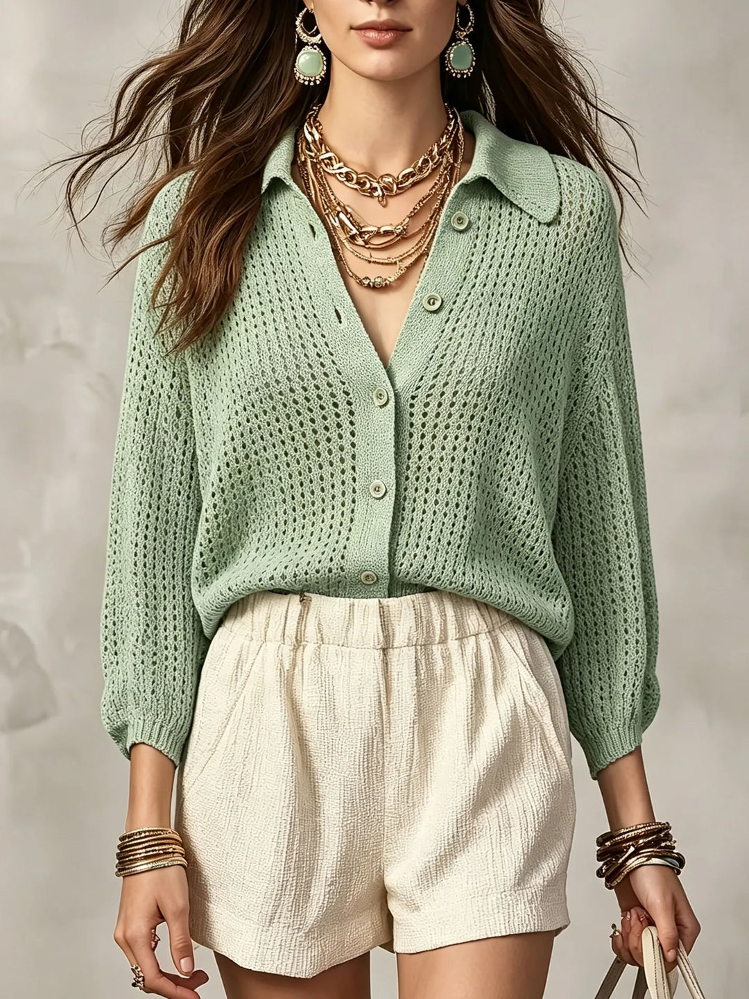 Beatrix Open Crochet Knit Cardigan