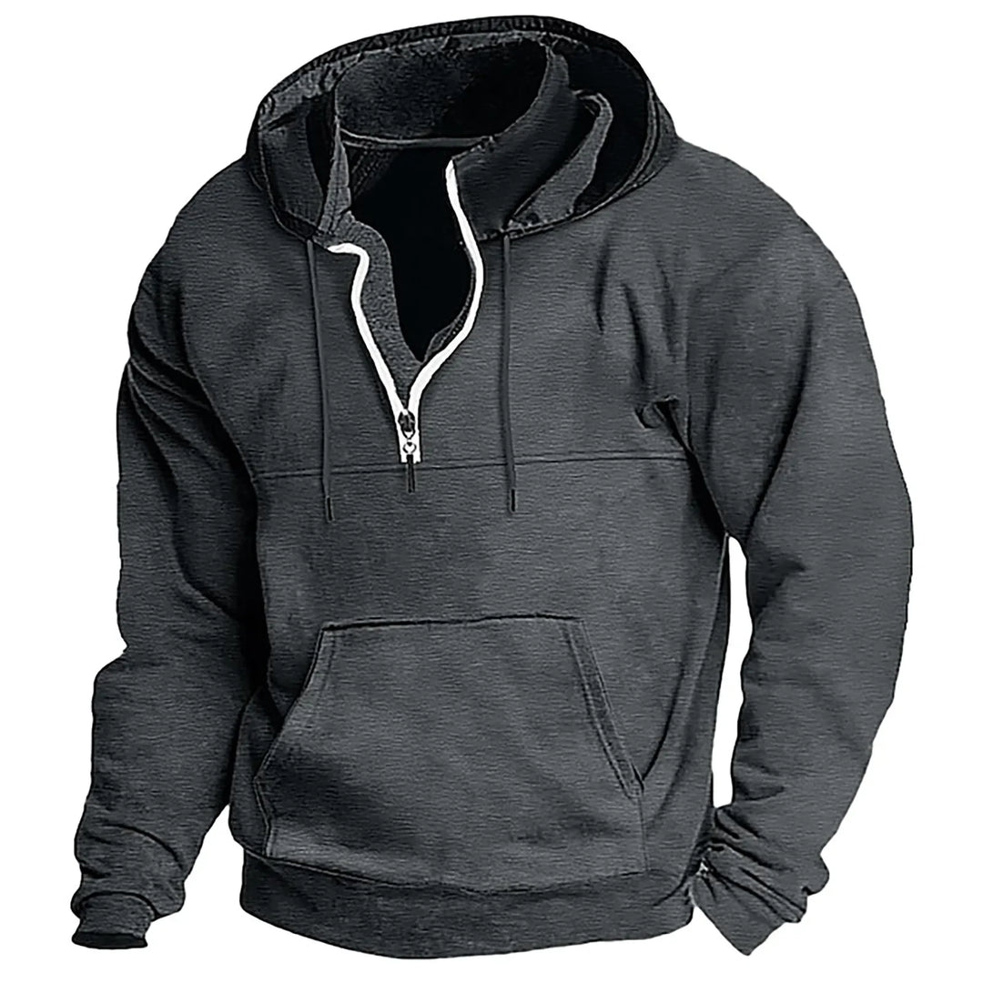 Dark grey quarter zip hoodie front view
