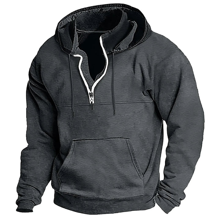 Dark grey quarter zip hoodie front view