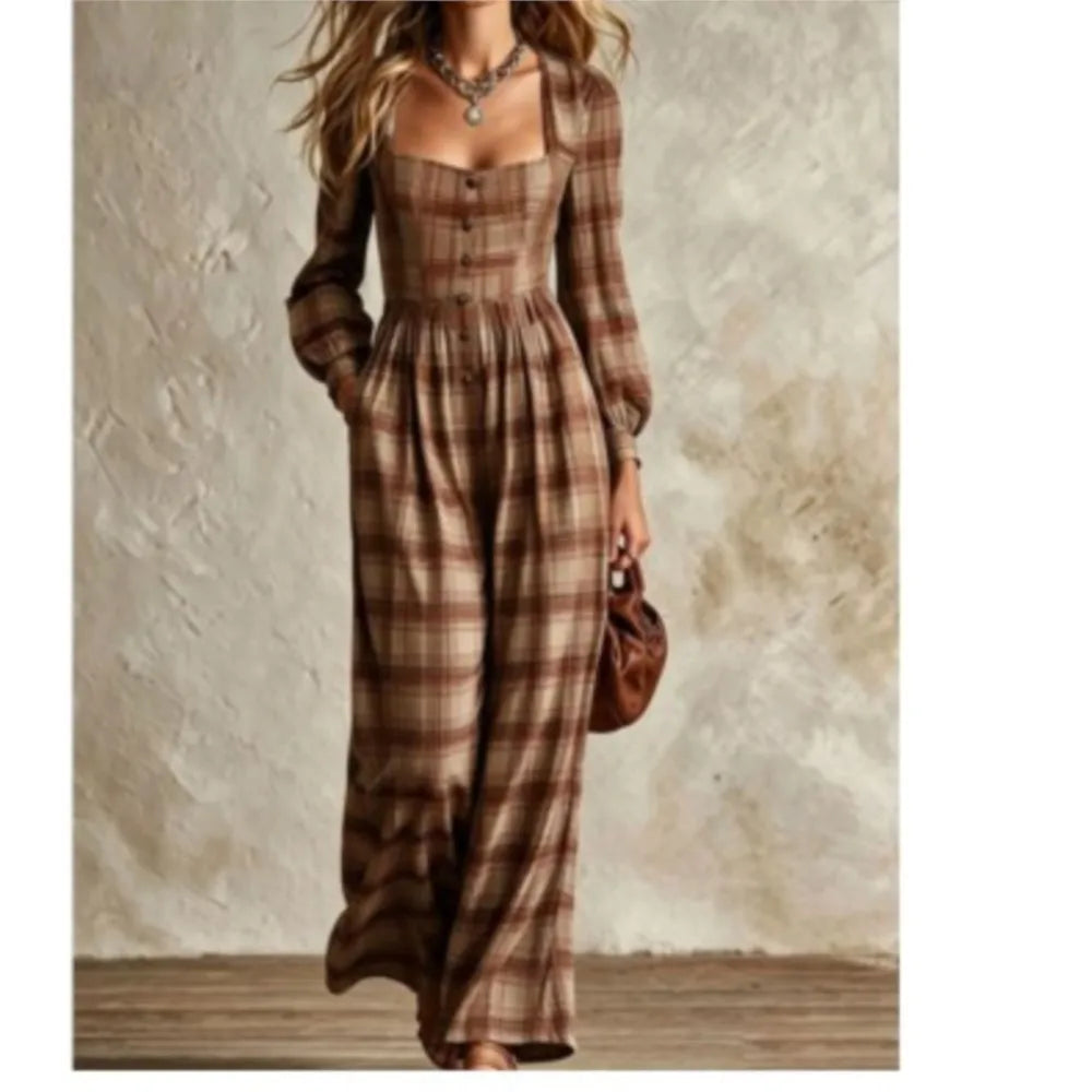 Amabel Plaid Wide Leg Jumpsuit