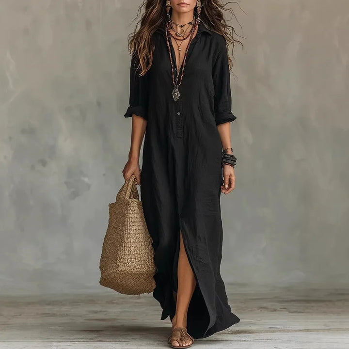 Victoria Linen Long Shirt Dress