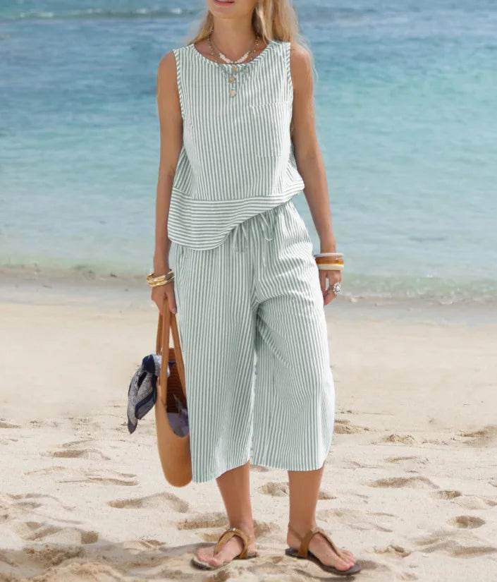 Fabiola Striped Cotton Casual Matching Set