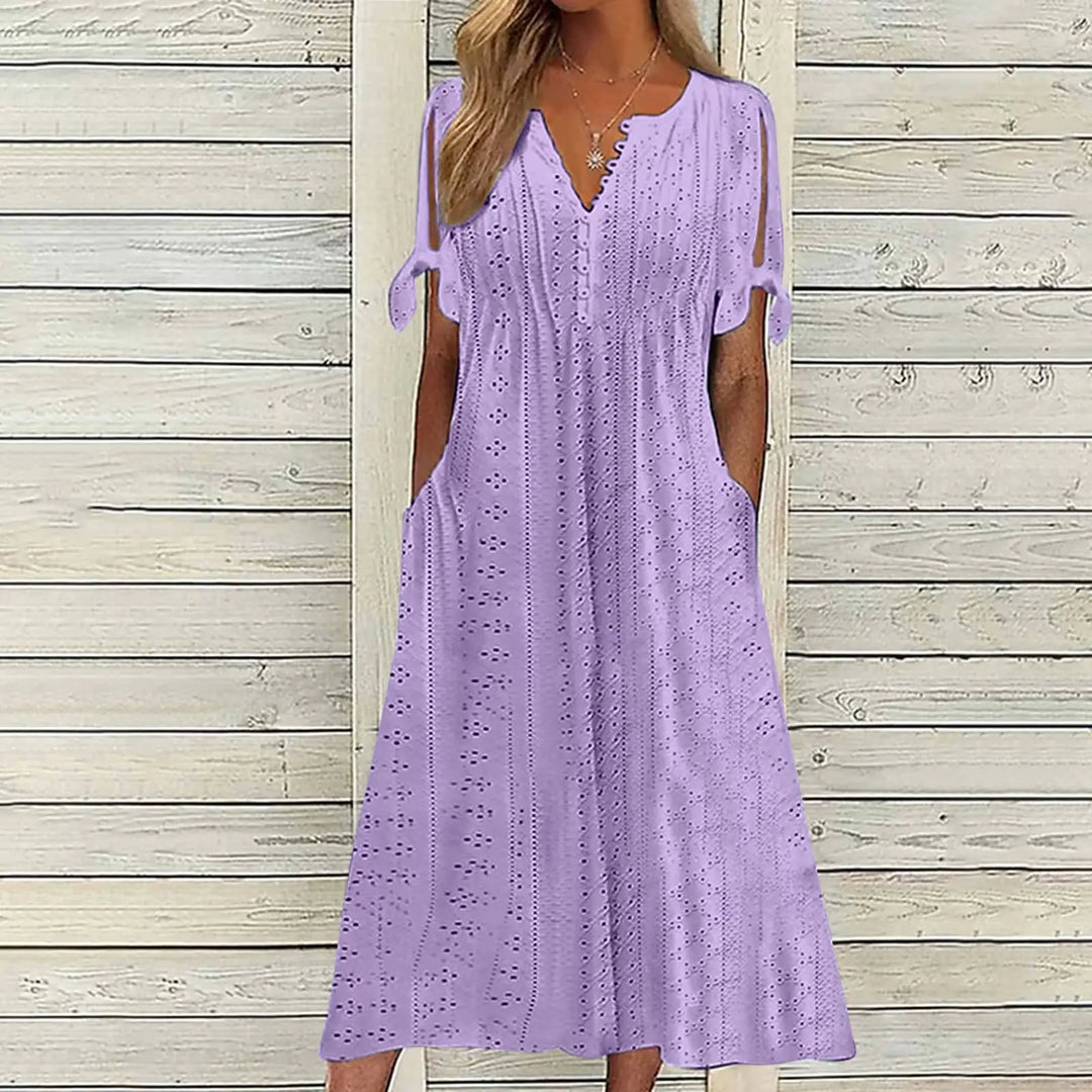 Madeleine V Neck Eyelet Midi Dress
