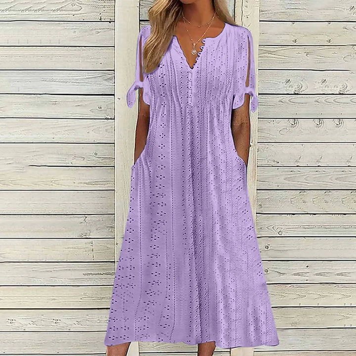 Madeleine V Neck Eyelet Midi Dress