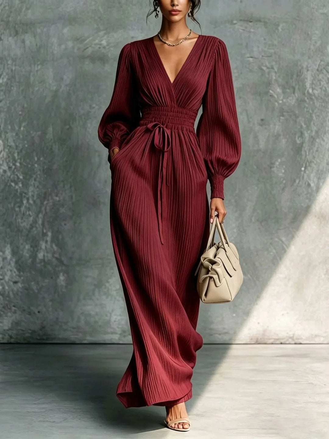 Maevia Deep V Neck Maxi Dress
