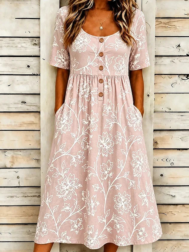 Astoria Boho Floral Button Midi Dress