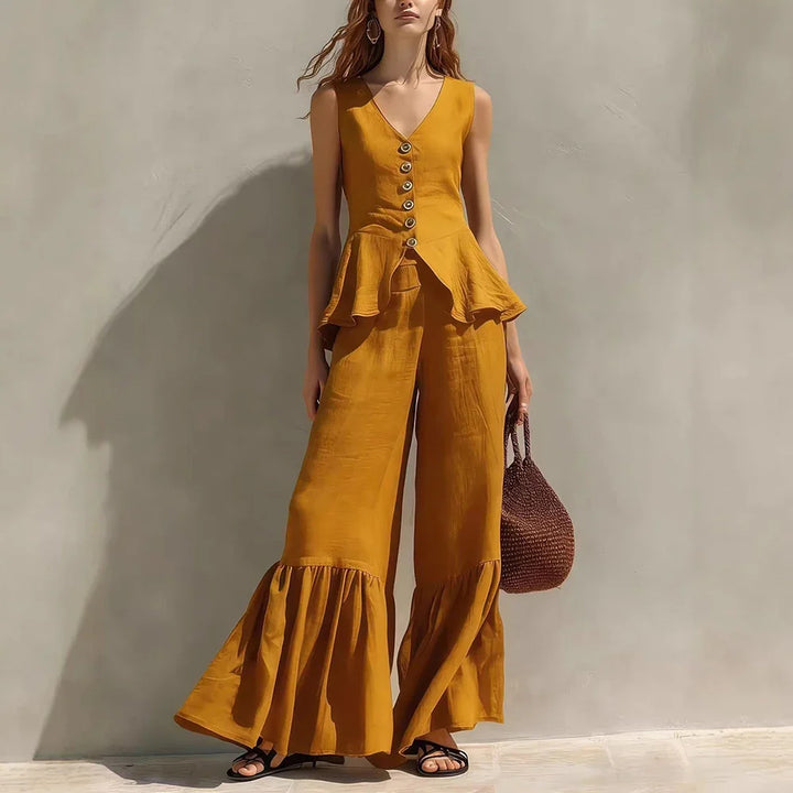 Andrea Ruffle Trim Wide Leg Pants Set