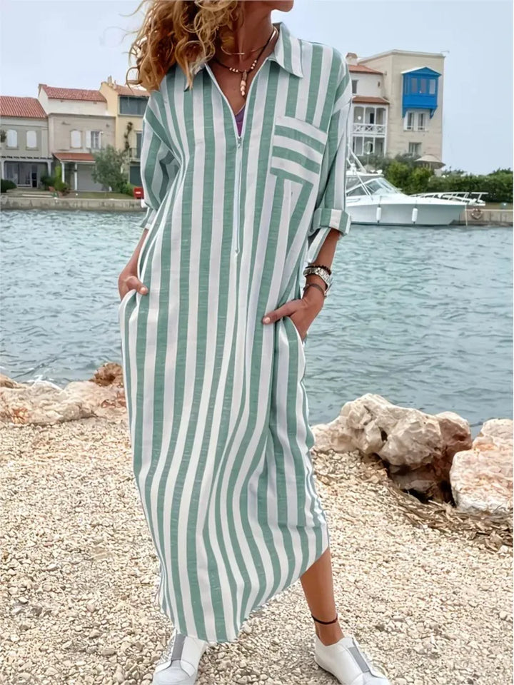 CelesseStriped Maxi Shirt Dress