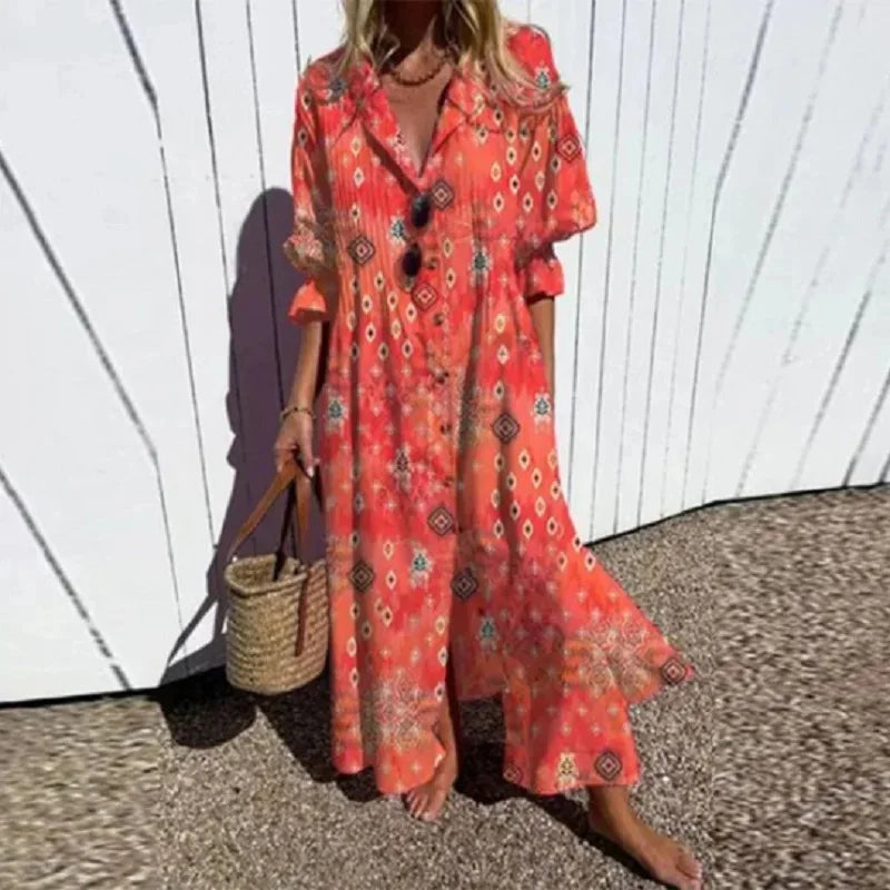 Aurevia Casual Printed Long Sleeve Maxi Dress