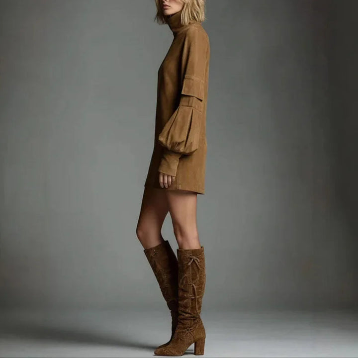 Lora Suede Turtleneck Dress