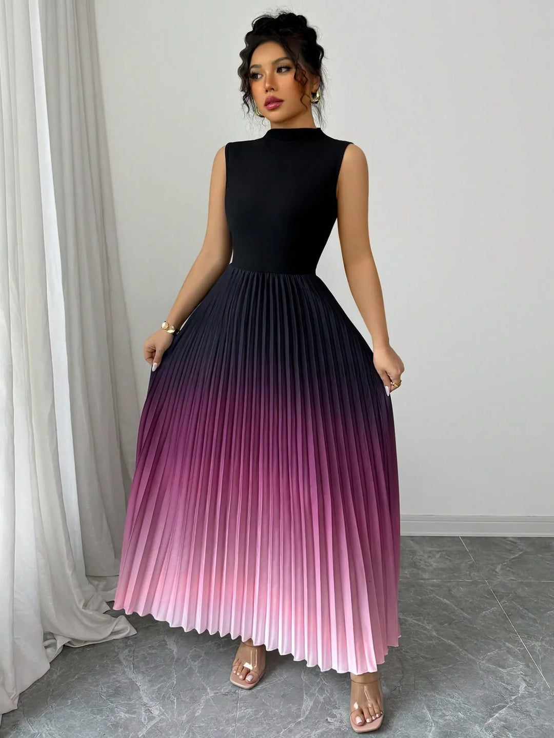 Natalie Pleated Maxi Wedding Guest Dress