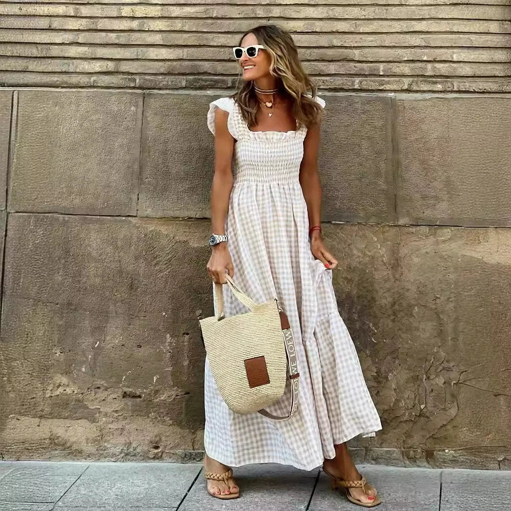 Solvane Retro Plaid Sleeveless Long Dress