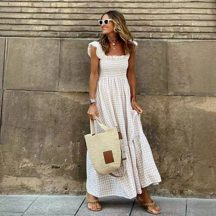 Solvane Retro Plaid Sleeveless Long Dress