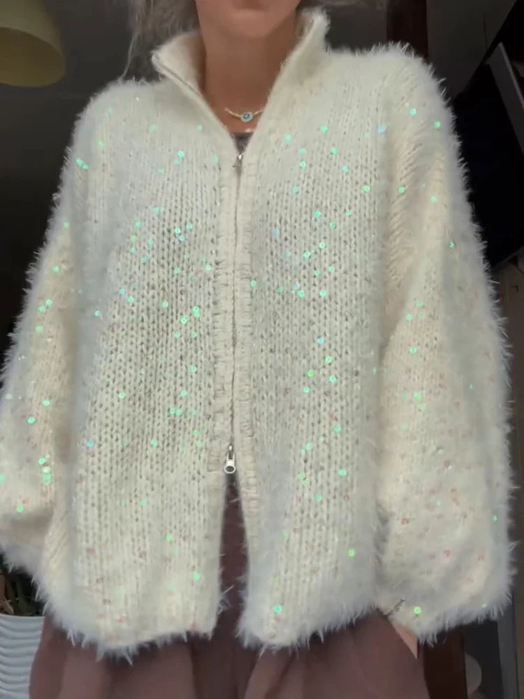 Solenne Sequin Zip Cardigan