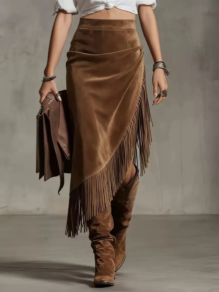 Callum Retro Suede Midi Skirt