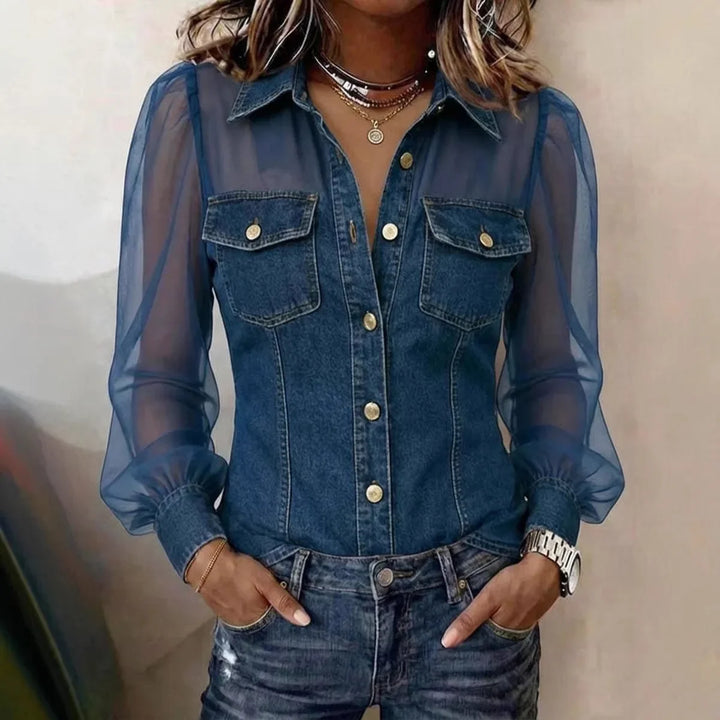 Fiona Sheer Sleeve Denim Blouse
