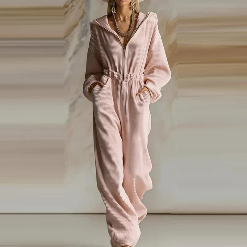 Elora Ribbed Hooded Jumpsuit