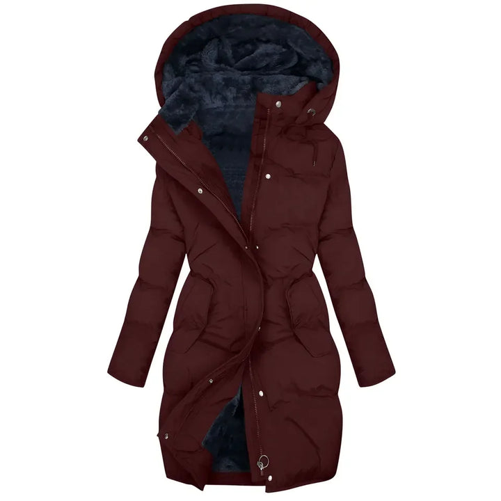 Wine quilted hooded puffer coat
