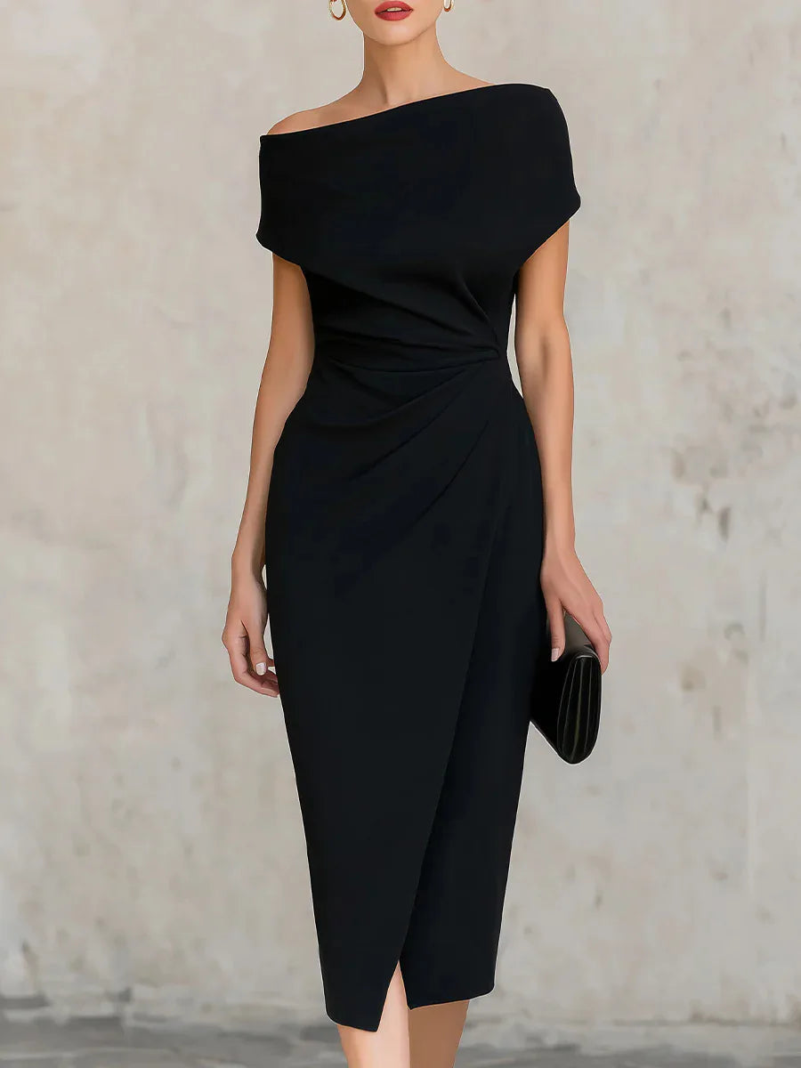 Madina Pleated Slit Midi Dress