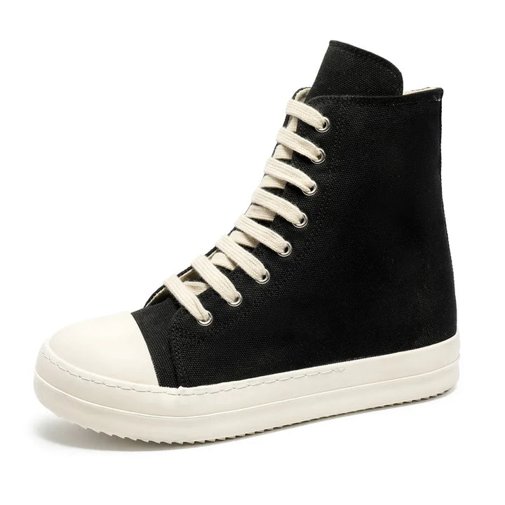 Black canvas high top sneaker side profile on white background