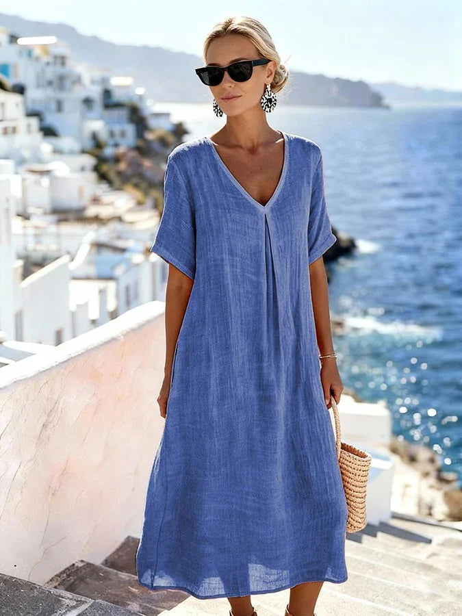 Aurette Relaxed V Neck Summer Midi Dress