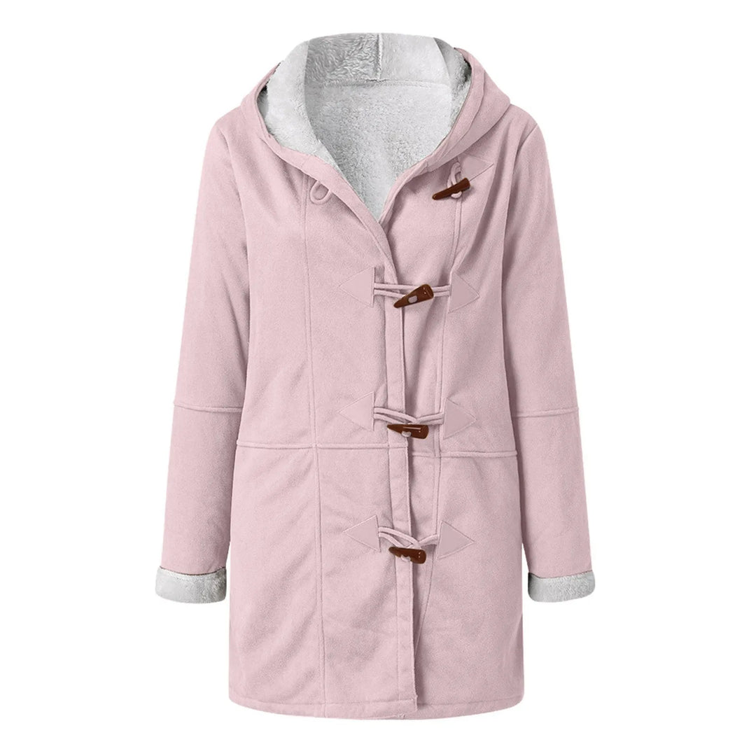 Pink duffle coat with toggle closures flat lay