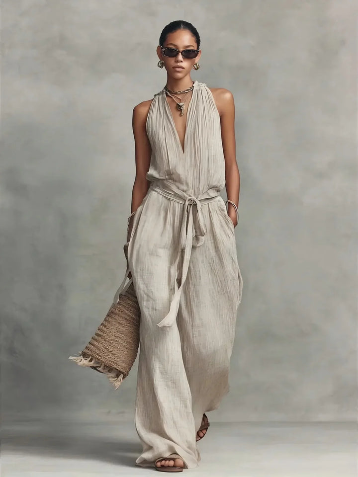 Calyara Front Tie Wide Leg Jumpsuit