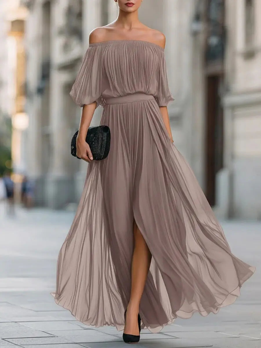 Aviora Elegant Flowy Off Shoulder Maxi Dress
