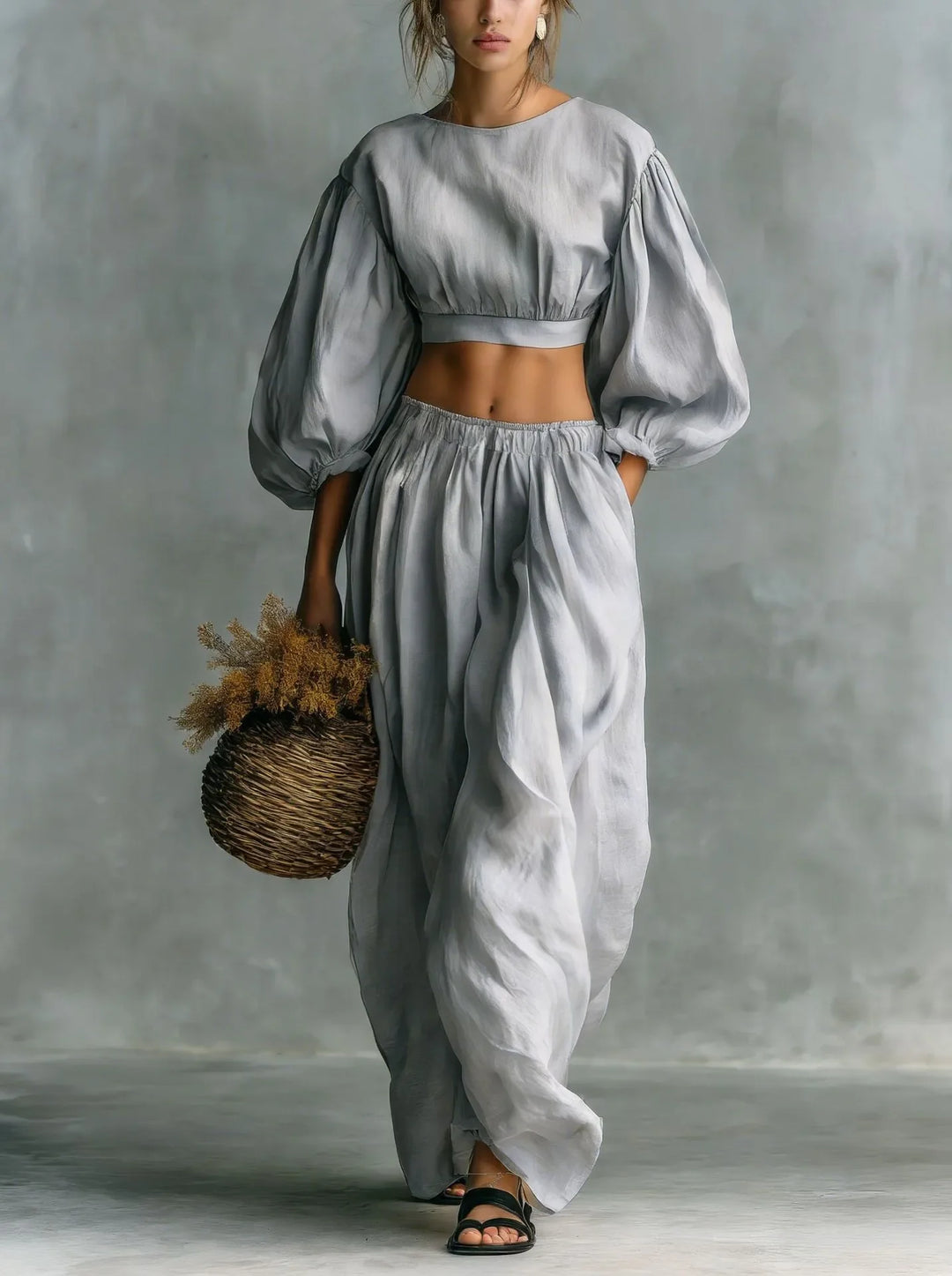 Ysoline Balloon Sleeve Trouser Set