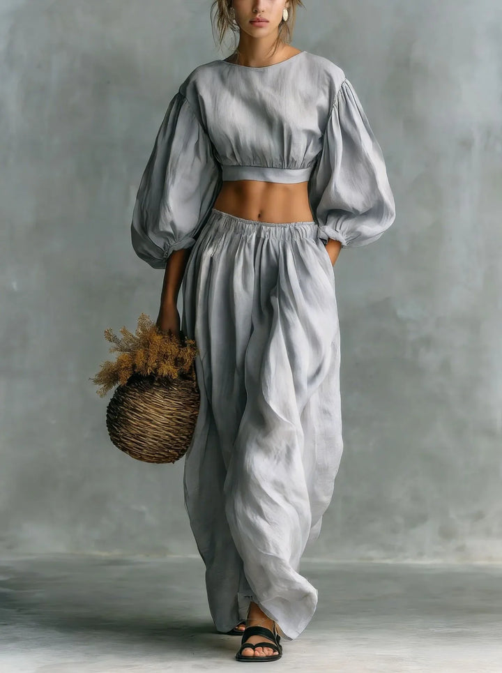 Ysoline Balloon Sleeve Trouser Set