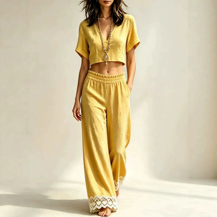 Matilda Cropped Top Lace Detail Pants Set