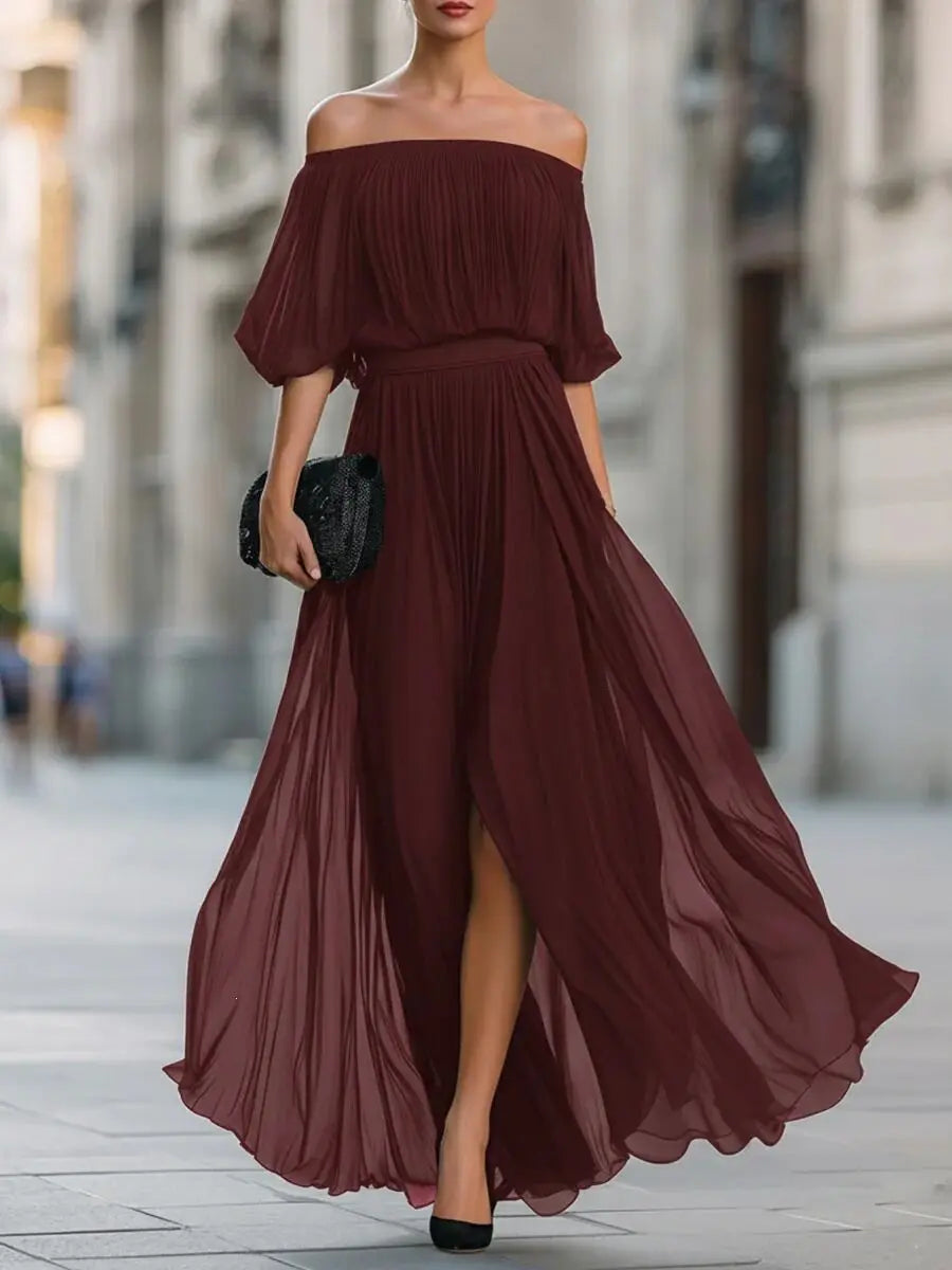 Aviora Elegant Flowy Off Shoulder Maxi Dress