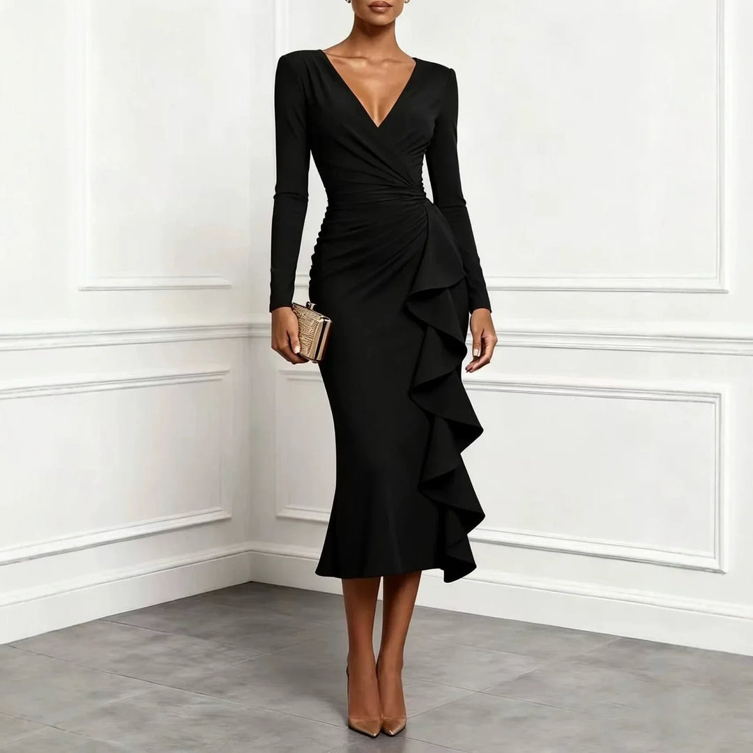 Isadora Ruffle Front Midi Dress