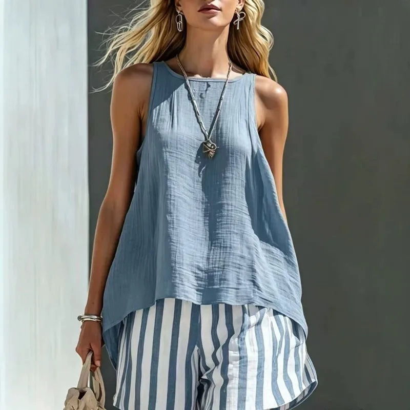 Kaira Sleeveless Tank And Striped Shorts Set
