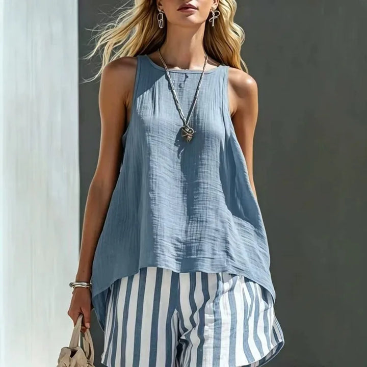 Kaira Sleeveless Tank And Striped Shorts Set