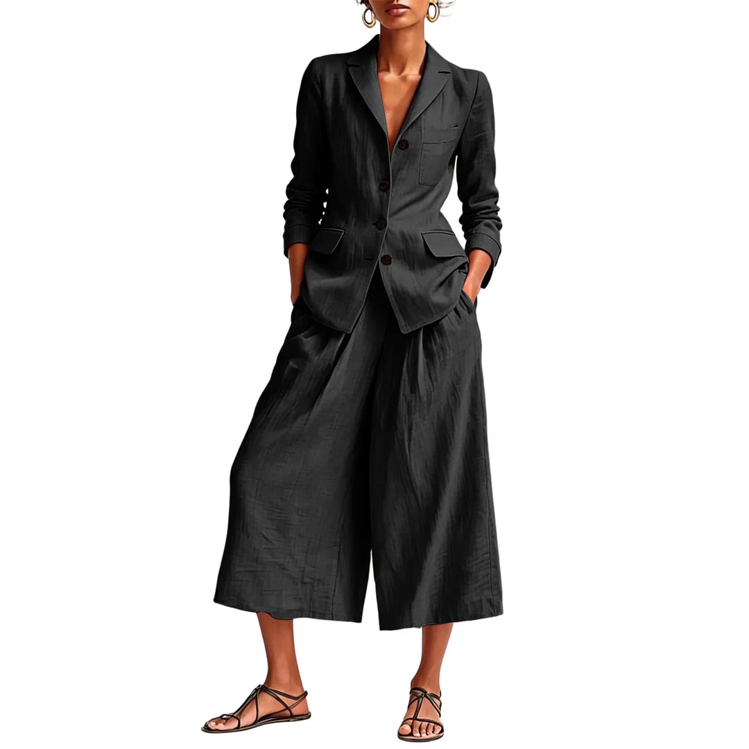Rachel Linen Blazer and Wide Leg Capri Set