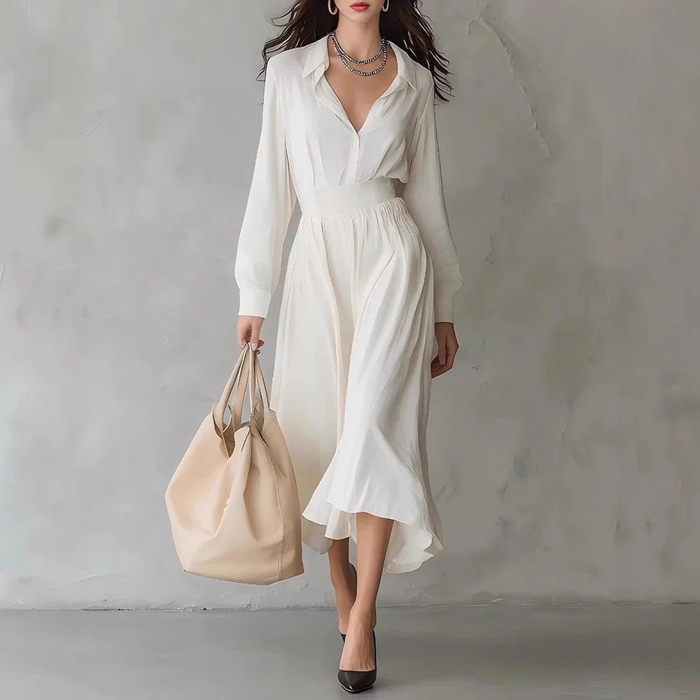 Elara Pleated Shirt Midi Dress