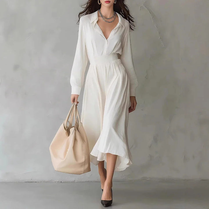 Elara Pleated Shirt Midi Dress
