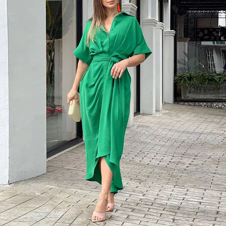 Ailsa Printed Tie Waist Shirt Midi Dress