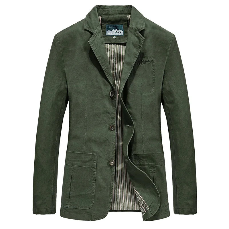 Army green cotton blazer front view