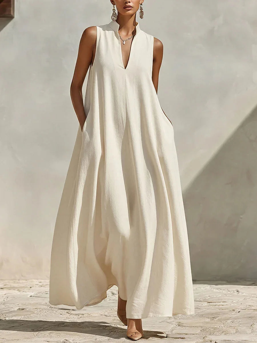 Brielle Linen V-Neck Pocket Maxi Dress