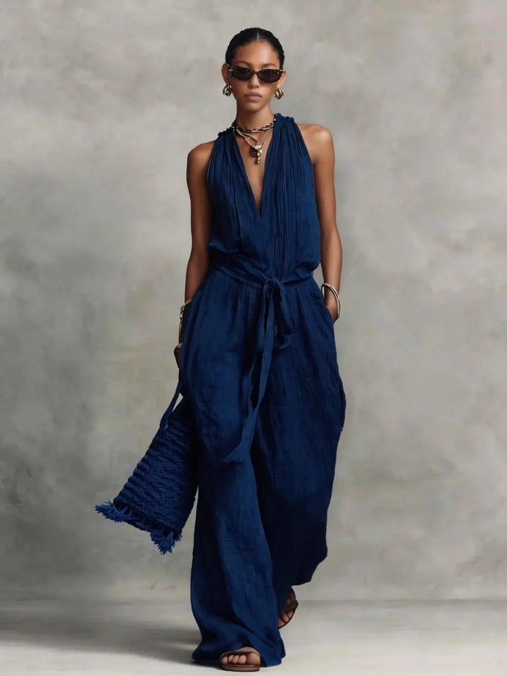 Calyara Front Tie Wide Leg Jumpsuit