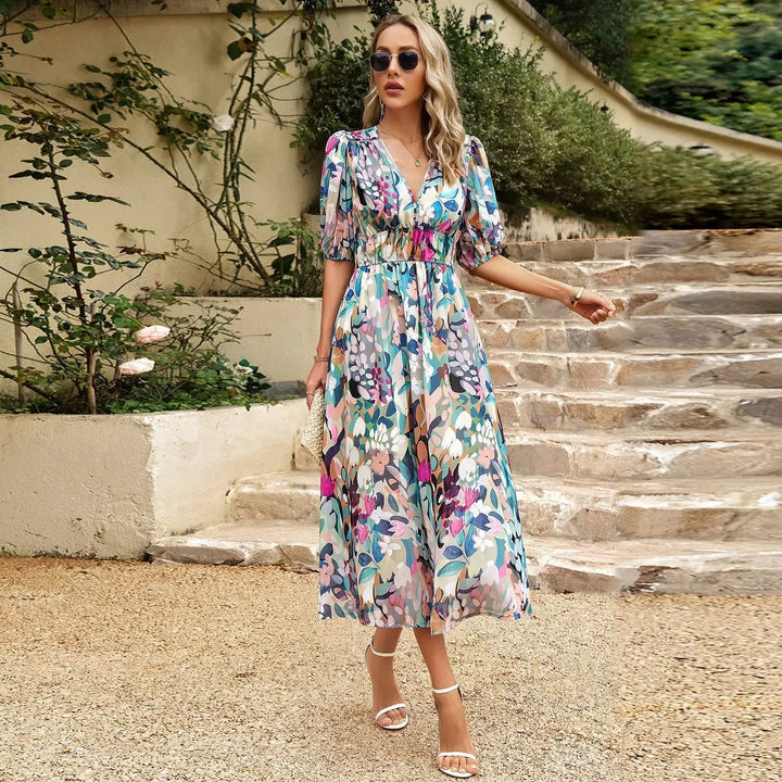 Annalise Floral V Neck Midi Dress