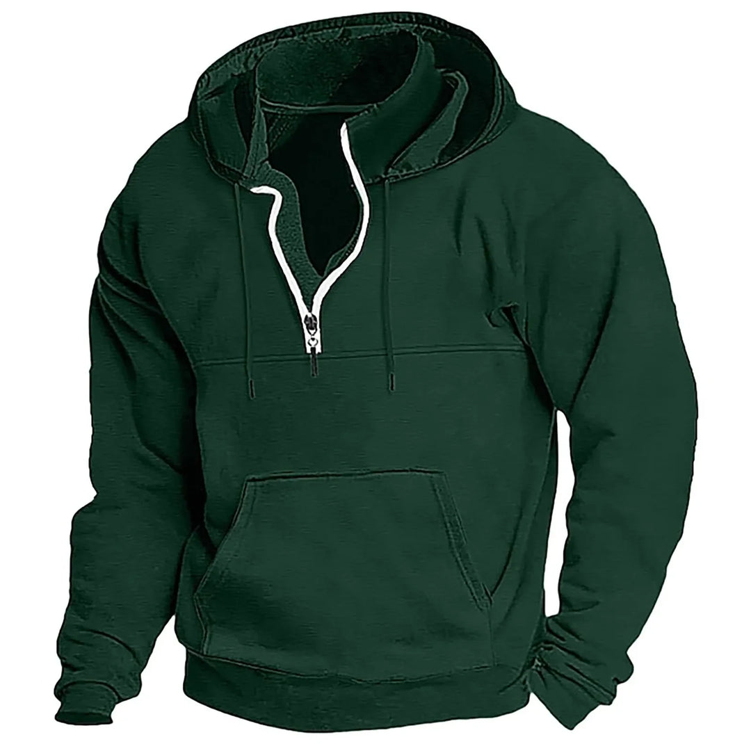 Green quarter zip hoodie front view