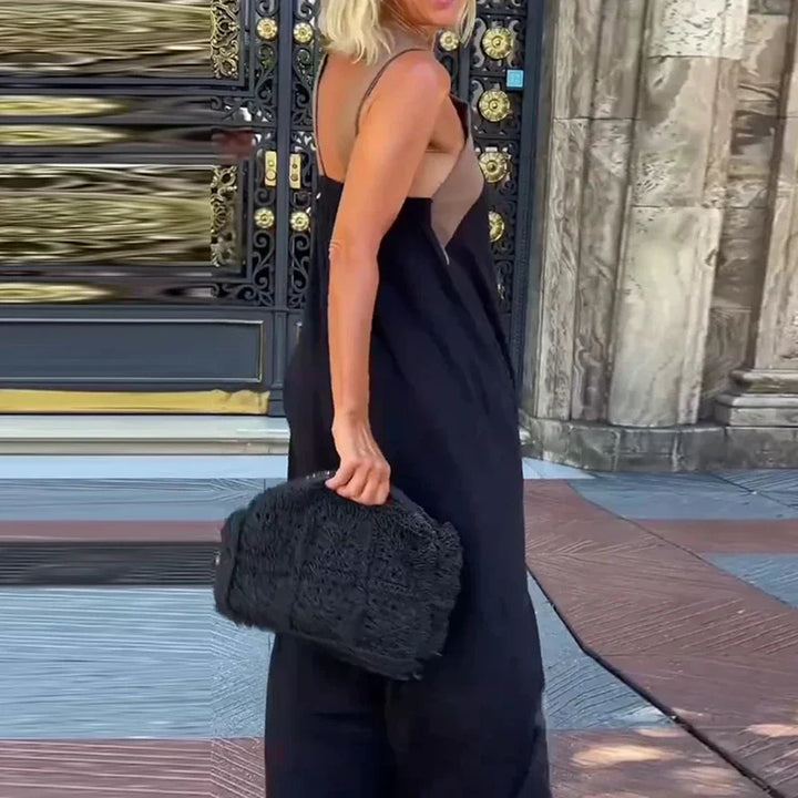 Jessara Contrast Halter Backless Maxi Dress