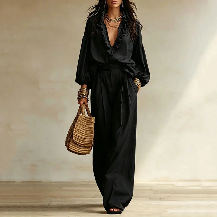 Zarelle Elegant Ruffle Trouser Set