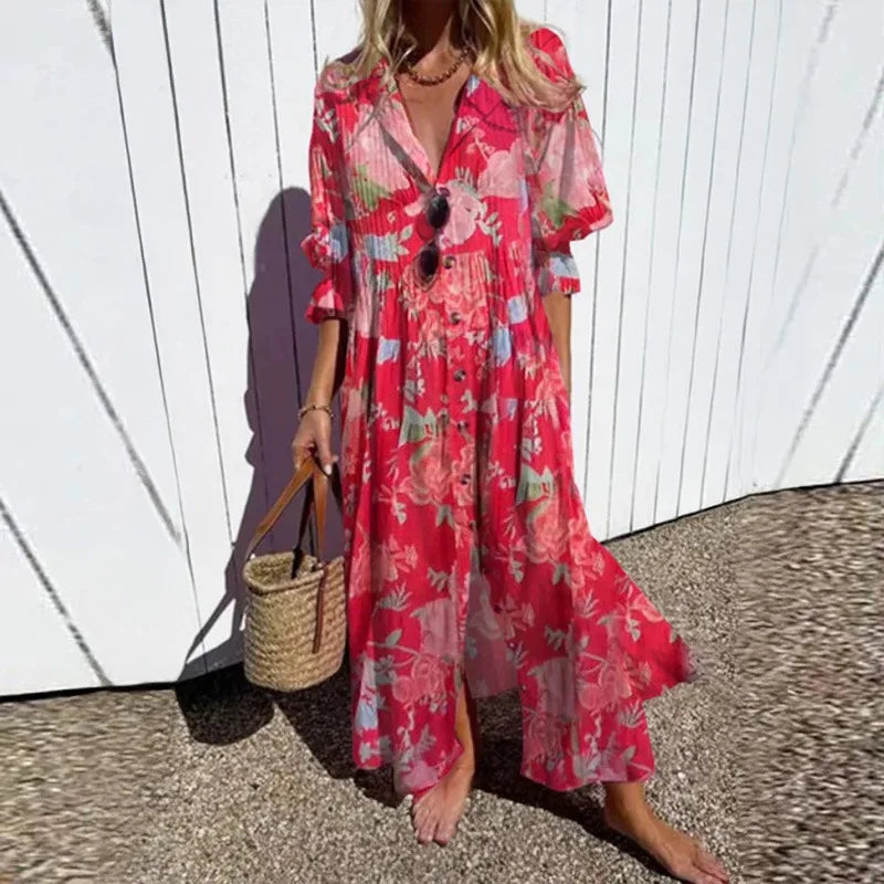 Aurevia Casual Printed Long Sleeve Maxi Dress